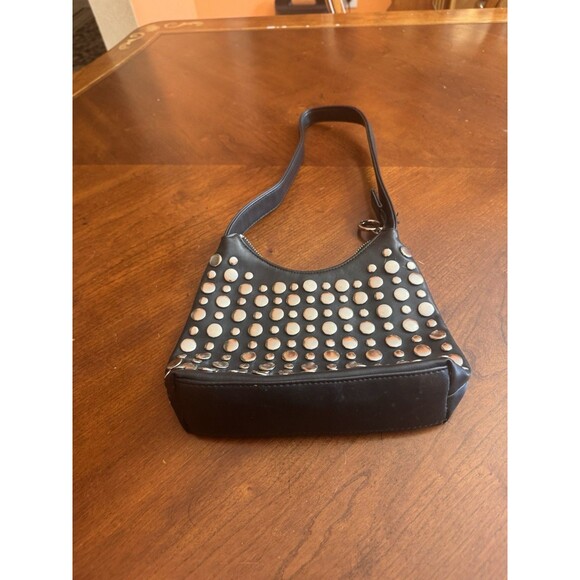 Vintage Y2K Nine West Black Weighted Studded Shoulder Bag ALL MAN MADE MATERIALS - Picture 3 of 9